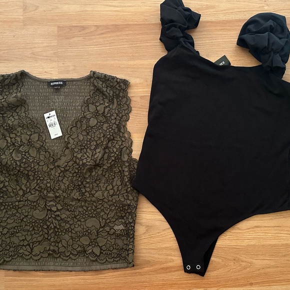 Express Green Asymmetrical Embellished Bodysuit - Picture 1 of 2